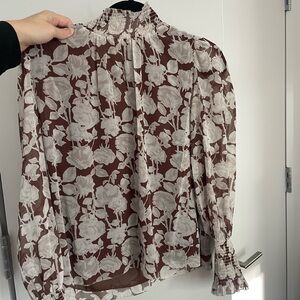 Wilfred Floral Sheer Blouse - Brown and Cream